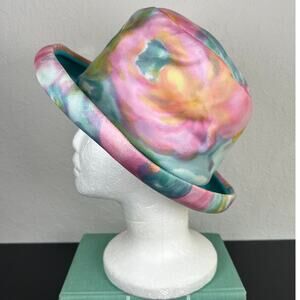 Vtg Buckle Bowler Hat- Mutlicolor Pastels- Park Ridge- Bow- Teal Pink some wear